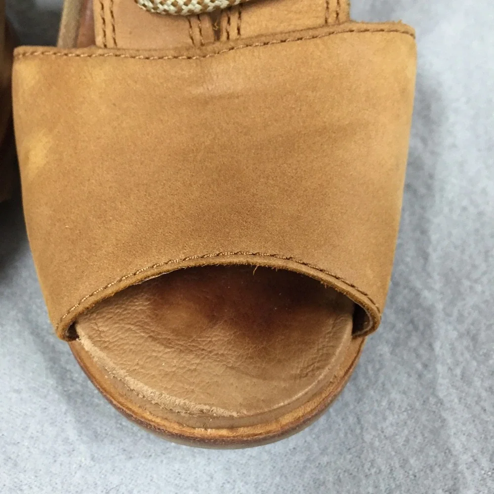 Sorel Joanie Lace Tan Leather Wedge Sandals Peep Toe Lace Up Womens 9 NL2514-224